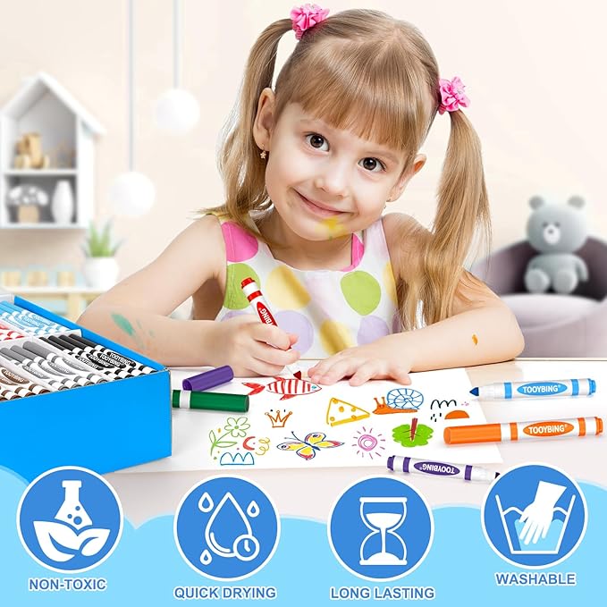 TooyBing Washable Markers Bulk (288 Count), 8 Assorted Colors, Washable Markers for Kids Classroom School, Broad Tip Durable for Back to Classroom Art School Supplies Essentials