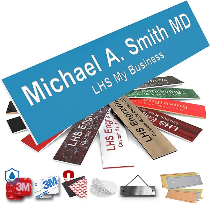 Engraved Name Plates for Door Sign Personalized Light Blue Plastic Nameplate with White Letters - Made in USA 2x8 B1