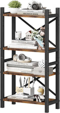 Desktop Bookshelf, 4-Tier Stackable Narrow Bookcase, Adjustable Industrial Desk Organizer & Hutch - Rustic Brown Wood Desktop Book Organizer for Living Room, Bedroom & Home Office