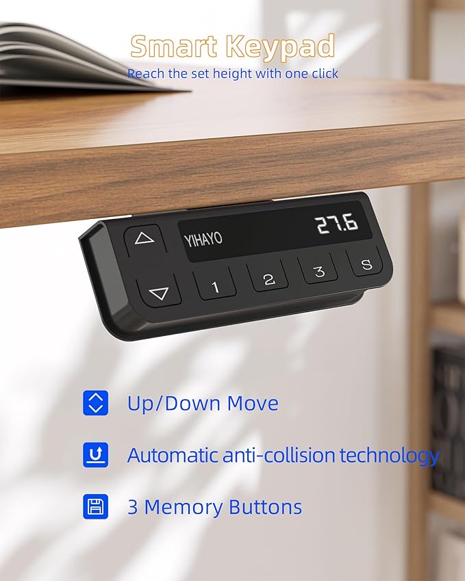 YIHAYO Electric Standing Desk with Drawers, 40 x 24 Inches Adjustable Desk with Storage Shelf, Stand Up Desk with Splice Board, Computer Table for Home Office, Black Frame/Rustic Brown Top