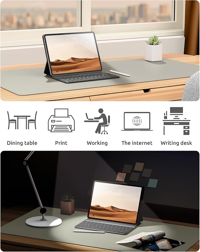 YSAGi Leather Desk Pad Protector, Office Desk Mat, Large Mouse Pad, Non-Slip PU Leather Desk Blotter, Laptop Desk Pad, Waterproof Desk Writing Pad for Office and Home (Olive Beige, 35.4" x 17")
