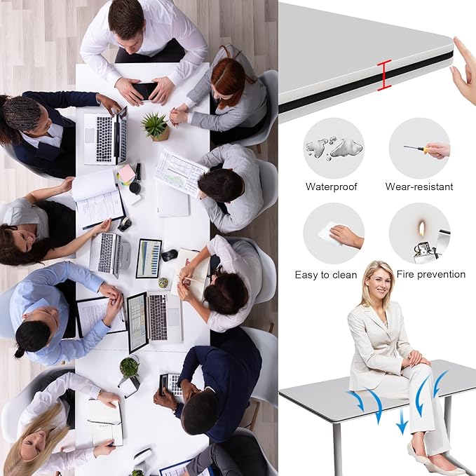 Conference Table Flip Top Mobile Conference Room Tables,Folding Conference Table with Wheels,Large Meeting Training Seminar Table Saving Space for Office Classroom (8, White, 47.2'')