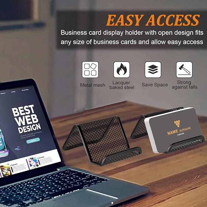 EMOMAS Business Card Holder for Desk, Office Desktop Business Card Display Holder, Mesh Business Card Holder, Desk Accessories for Women and Men,Black ( 6 Pack )