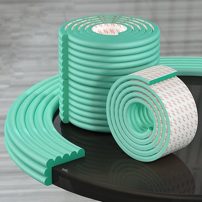 Soft Extra-Wide Edge Protector for Baby, 16.4ft Baby Proofing Edge Guards Padding Self-Adhesive Double Sided Tape, zProof Foam Padding for Sharp Edges, Table, Desk, Furniture Light Green