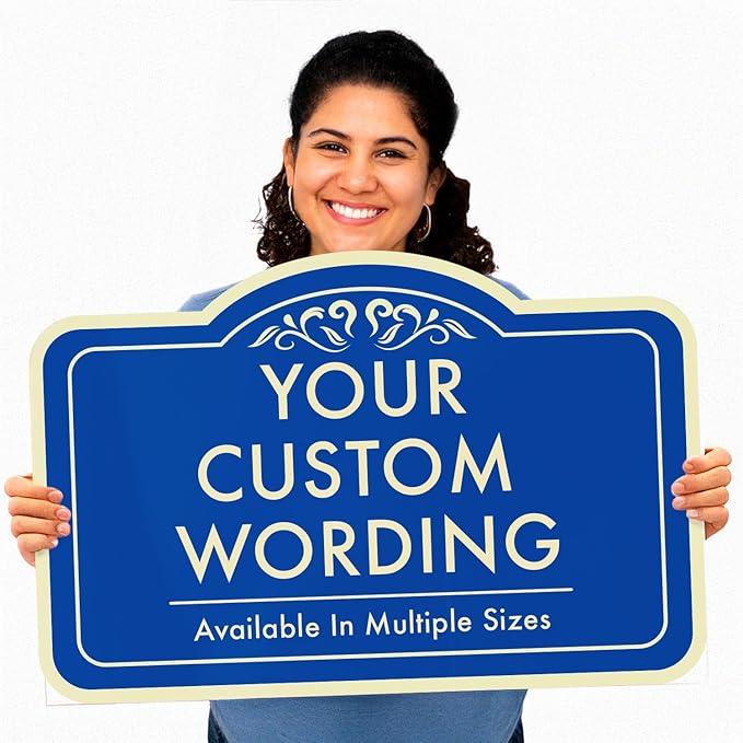 Custom Decorative Outdoor Metal Sign - Personalized Aluminum Driveway Sign, Waterproof, Made In USA - Design 1 Blue Steel 10x7 In