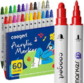 Coogert 60 Colors Dual Tip Acrylic Paint Markers,Fine Tip and Dot Tip Acrylic Paint Pens For Rock Painting, Canvas, Wood, Glass, Ceramic, Fabric, Plastic, Egg, Art Painting Supplies Kit