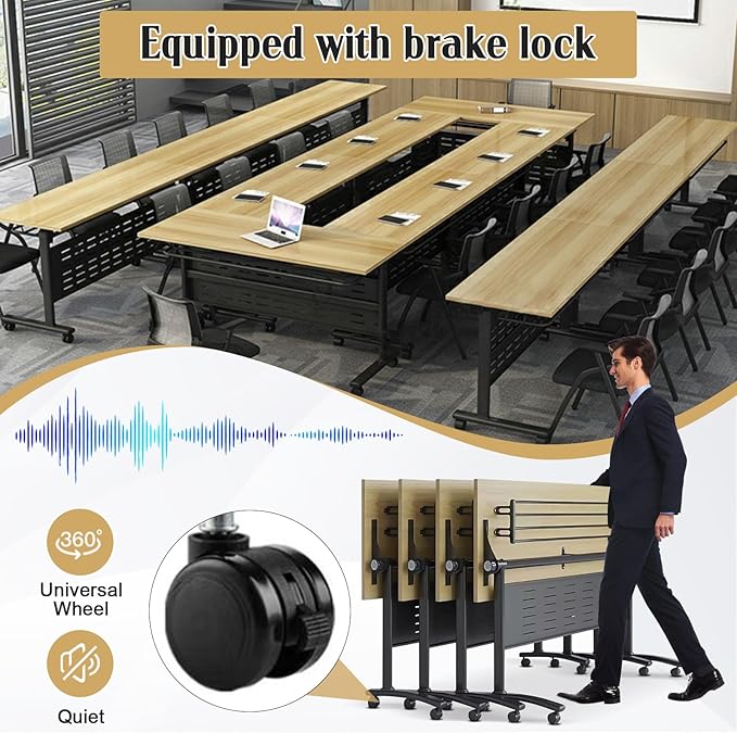 JEHUJD Conference Table,55.1''Folding Conference Room Table for 4-12 People,Mobile Flip Top MeetingTraining Table with Different Coulor and Styles for Offices, Classrooms,Meeting Room (4, 61''E)