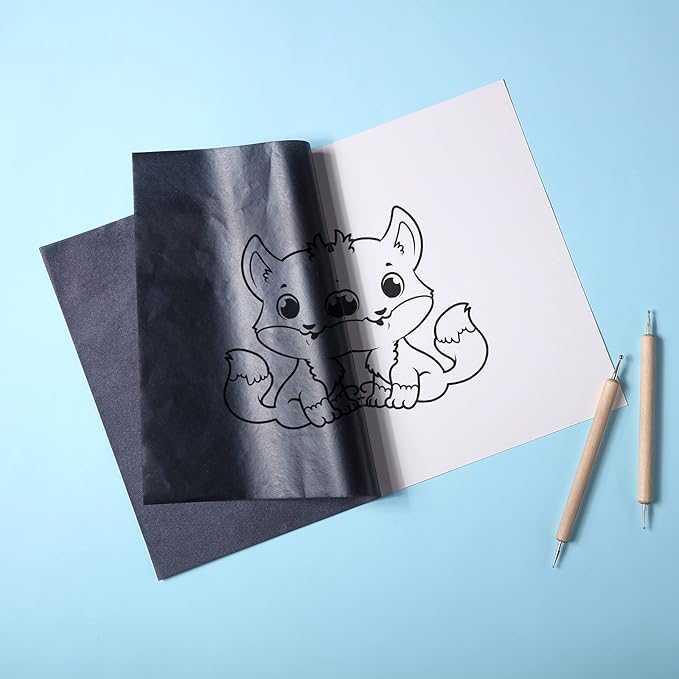 105 Pcs Carbon Transfer Paper 11.7 x 8.3 Inch Tracing Carbon Graphite Copy Paper with Embossing Stylus Tracing Stylus Dotting Tools for Cloth Wood (Black, White)