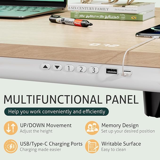 Furmax Electric Standing Desk with Drawers, Adjustable Height Sit Stand Desk with One-Piece Desktop & USB Charging Port for Home Office Computer Desks (Bamboo Desktop, 48 Inch)