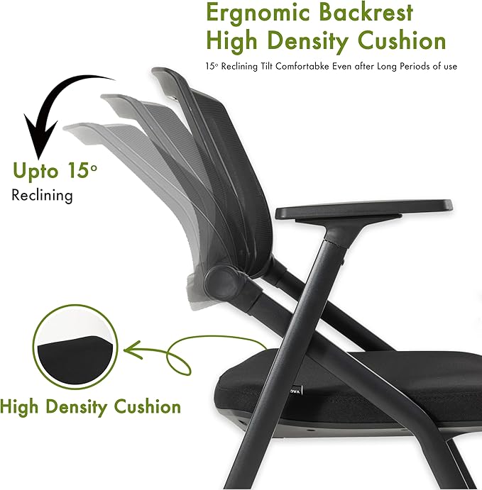 VACYOVKE Folding Conference Room Chairs Set of 2 Black Guest Reception Chair for Office, Waiting Room, Meeting, Lobby, Church