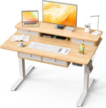 Kingant 48 x 30 Inch Electric Standing Desk with 4 Drawers, Adjustable Height Computer Desk for Home Office, Large Workstation Sit Stand Up Desk with Built-in USB A/C Charging Ports, Nature