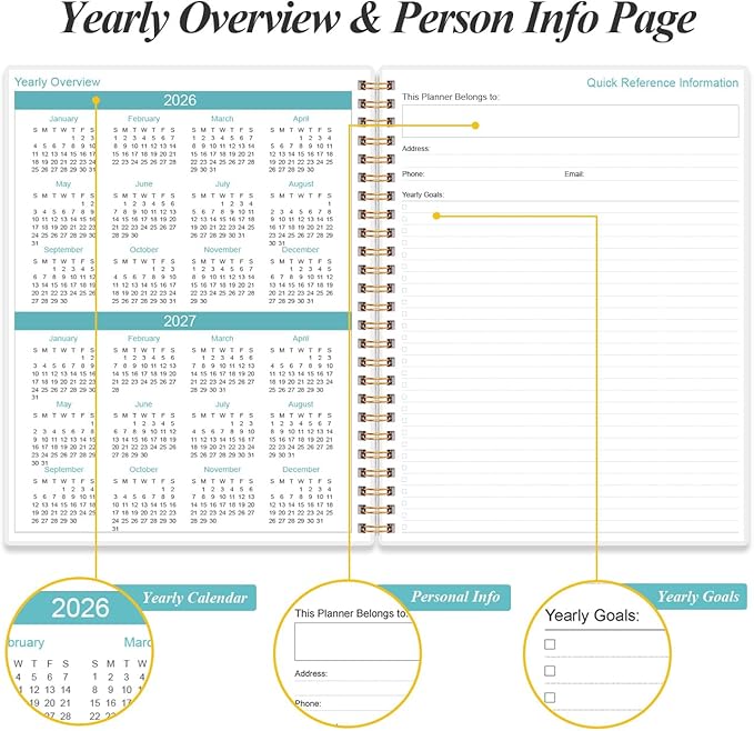 2026-2027 Planner - 18 Months Weekly & Monthly Planner from January 2026 - June 2027, Spiral Planners 2026-2027 with Elastic Closure, Inner Pocket, Medium 8.5" x 11", Teal Floral