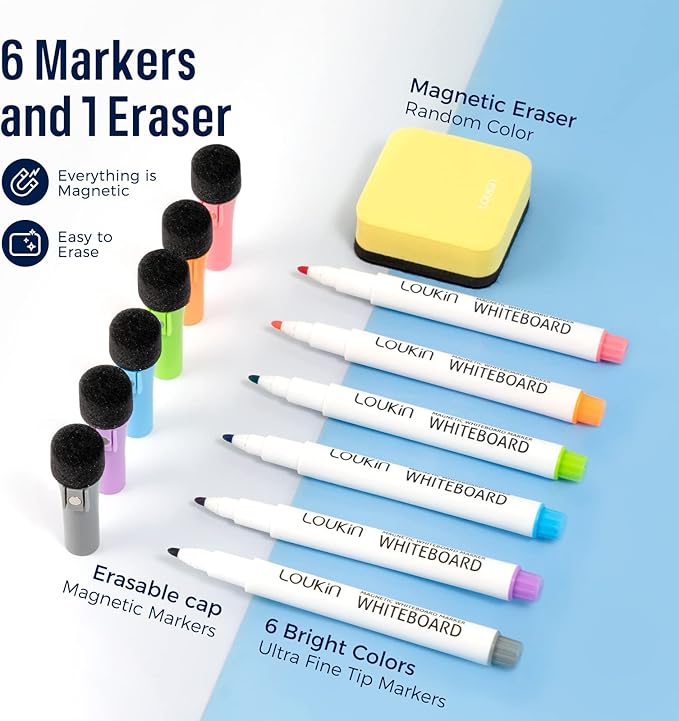 loukin Dry Erase Checklists 4 Pack, Electrostatic Clings to Any Shiny Surface, 7.9"×5.9" Whiteboard Shopping List, Reusable to do List for Office, Classroom, Refrigerator, 6 Markers&1 Eraser Included