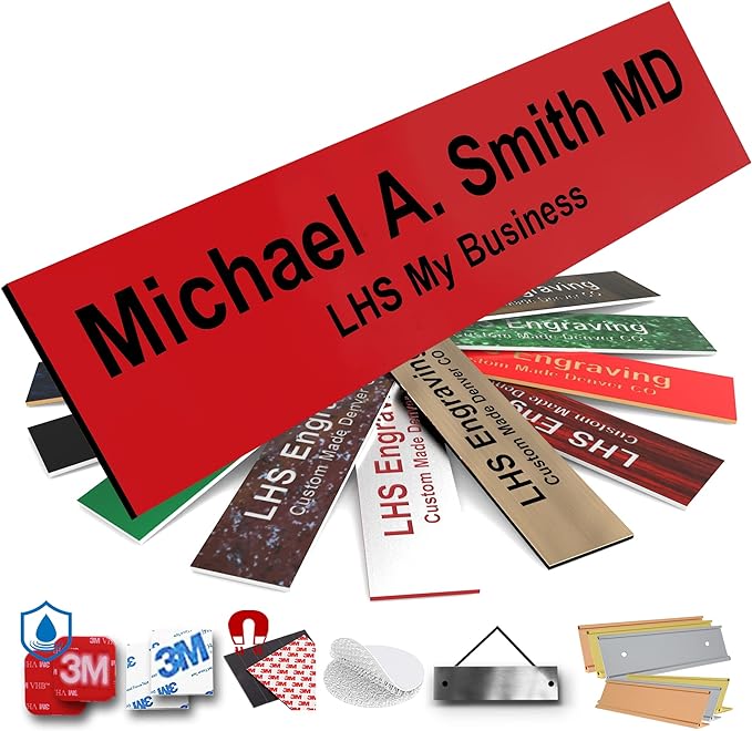 Engraved Custom Door Plate Red Plastic Office Door Sign with Black Letters - Made in USA 2x8 B14