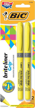 BIC Brite Liner Grip Highlighters, Chisel Tip (1.6 mm), Classic Yellow, 2-Count Pack, Best Highlighters for School Supplies and Office Supplies