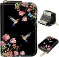 BWEGRHE Cute Credit Card Holder with Zipper, Hummingbird Floral Sakura RFID-Blocking Card Case Small Wallet for Women Men, Multi-slot Card Organizer Case Travel Accordion Wallet