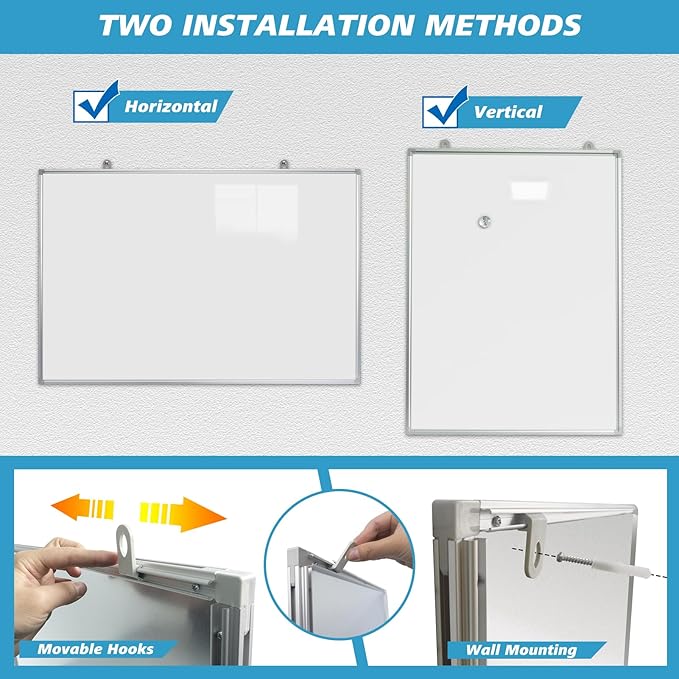 Magnetic Writeboard 18X24 Dry Erase Board Hanging & Wall Mounted Whiteboard S Aluminium Frame Message Boards for Home, School, Office, Kitchen