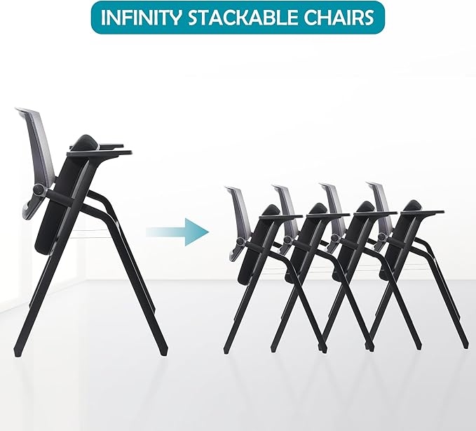 BLANEDUO Conference Room Chairs, Folding Office Desk Chair with Lumbar Support and Sliding Armrest, Stackable Office Guest Chairs & Reception Chairs(8 Pack)