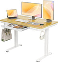 Claiks Bamboo Standing Desk with Drawers, 48×24 Inch Adjustable Stand Up Desks, Quick Install Computer Desk with USB and TapeC Ports, Bamboo