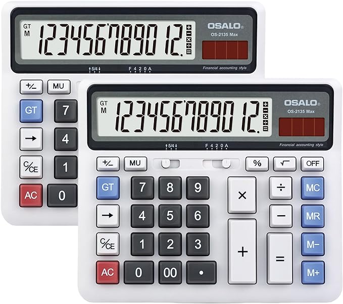 Desktop Calculator, Extra Large LCD Display Computer Button 12 Digits Accounting Calculator (OS-2135 Pro-2Pcs)
