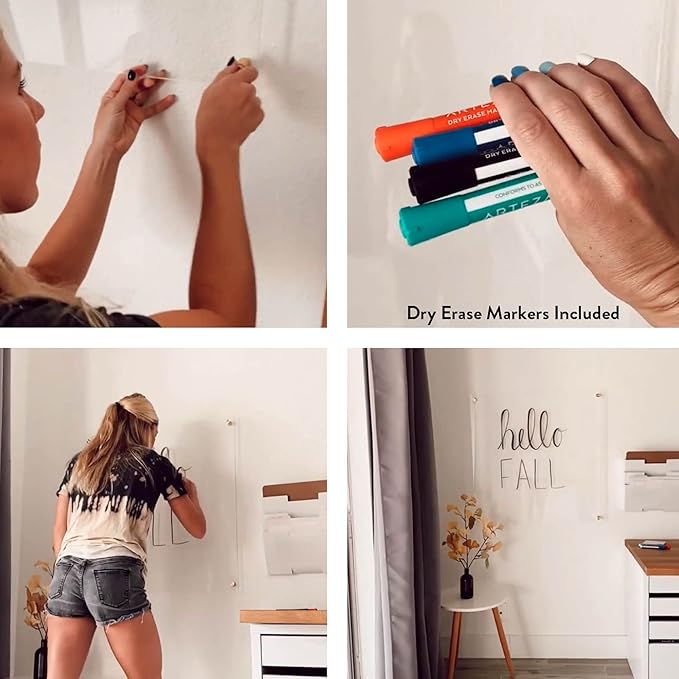 Ships Next Day, Made in USA - Acrylic Dry Erase Board | Non-Magnetic Dry Erase Board | Hanging Frameless White Board | Acrylic for Office and Home Walls | for Adults (Clear - 24x36)