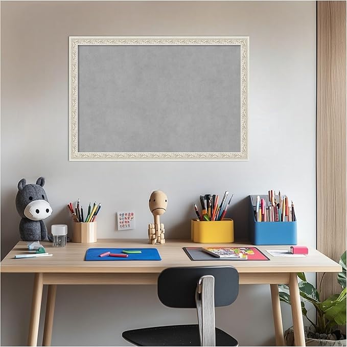 Amanti Art Silver Framed Magnetic Board 18x26 Medium Vision Board for use with Magnets, 100% Metal Sheet to Display Items as Office Decor or for Home Organization in mudroom, Kitchen or Kids Room