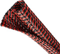 Split Wire Loom Tubing, Cable Protector Sleeve, Braided Cable Management for TV/Computer/Home Theater/Engine Bay, Cord Protectors from Pets No Chew (Red and Black, 1/2"-10ft)