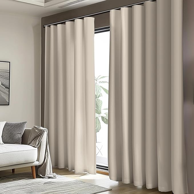 Cbsroro Room Divider Blackout Curtain Track Curtains Wall Dividers Panels Screen for Living Rooms Bedroom Office Privacy Partition Separation, W100 × L96 Inch,1 Panel, Beige