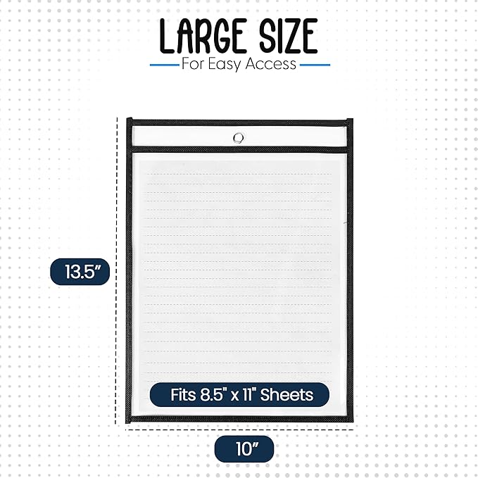 Essex Wares - 20 Pack, Black, Job Ticket Holders, 10" Wide x 13.5" Tall - Clear Plastic Shop Ticket Holders - Easy to Use, Reusable & Easy Erase Plastic Invoice Holders, Water-Resistant & Durable