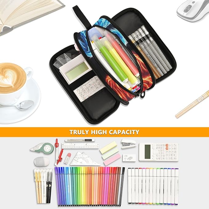 BOENLE Custom Dragon Phoenix Pencil Case Box Boys Girls Personalized Name Large Pencil Pouch Stationery Pen Bag Organizer for Kids Adults School Office