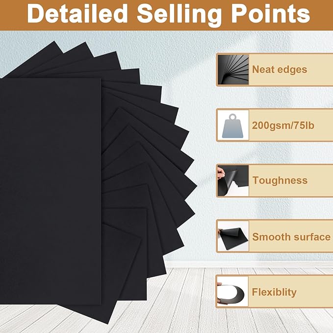 Silunkia 100 Sheets Black Cardstock 8.5 x 11 Printer Paper, 75lb Heavyweight Paper Card Stock for Halloween, DIY Cards Making, Birthday Decorations, Invitations, Thank You Cards