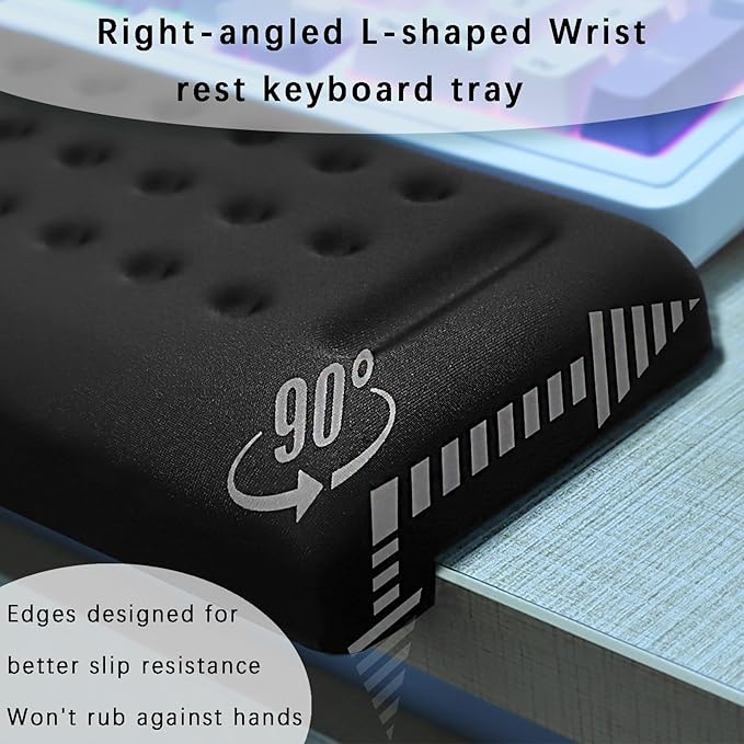 Pack of 2 L-Shaped Wrist Rest Keyboard, Memory Foam Arm Rest Desk, Ergonomic Wrist Rest for Palm, Wrist & Forearm, Office & Home(Black)