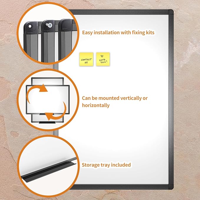 VIZ-PRO Magnetic Dry Erase White Board, 48 X 36 Inches, Black Aluminium Frame
