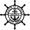 Personalized Wheel Ship Metal Sign, Custom Nautical Wall Decor, Custom Ship Wheel Monogram Wall Sign, Lake Beach House Decor