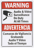 SmartSign-S-9392-AL-14 Warning - Audio & Video Surveillance On Duty At All Times Bilingual Sign By | 10" x 14" Aluminum - Black/Red on White