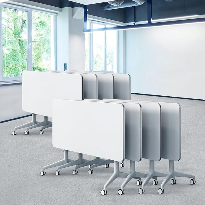 Goakwwuz Conference Room Table, Folding Conference Tables,Thicken Grey Tabletop,Flip Top Wooden Seminar Meeting Room Table for Conference Room Offices (8, White, 47.2“)