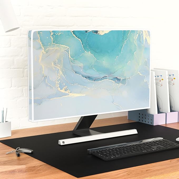 Baocicco Blue Green Marble TV Display Screen Cover 80 Inch Creative Anti-Static Dustproof Monitor Accessories Laptop LCD Cover Modern Screen Television Decoration for LED LCD OLED TVs
