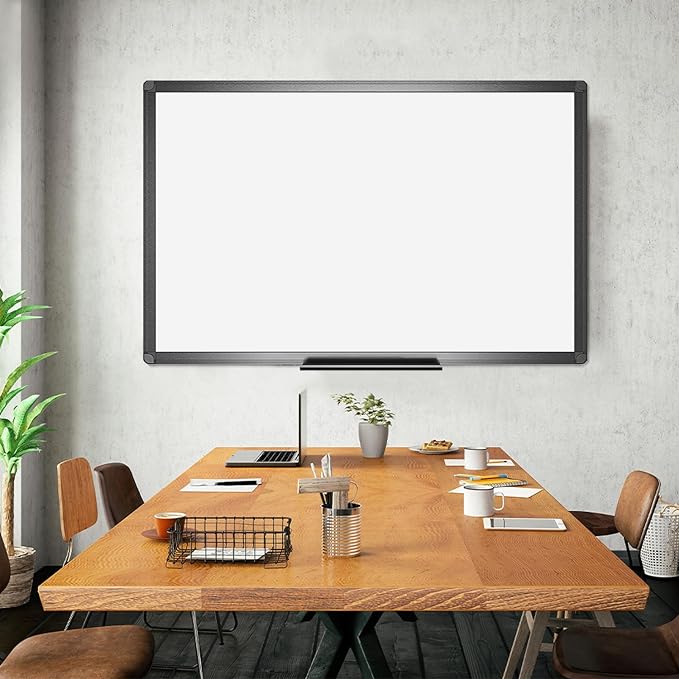 VIZ-PRO Magnetic Dry Erase White Board, 48 X 36 Inches, Black Aluminium Frame