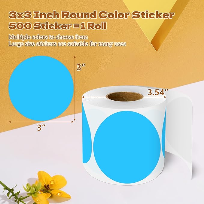 3 Inch Round Color Coding Labels (500 per Roll) - Colored Dot Stickers Round Labels for Inventory, Warehouse, Office Organizing - Sky Blue Circle Stickers