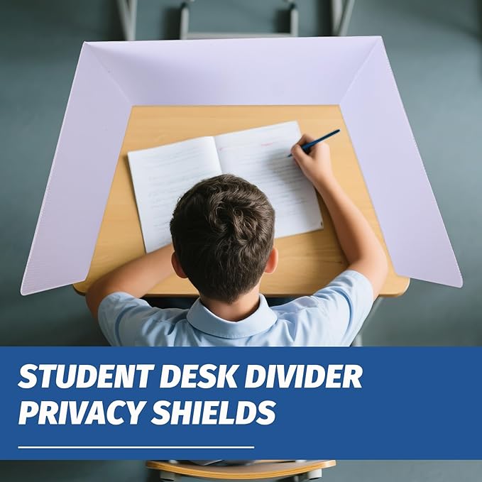 ZYINOZOC 12 Pack Desk Dividers for Students,3-Fold Privacy Screens,Testing Dividers for Classroom Waterproof,Plastic Easy Clean Privacy Shields for Student Includes Extra Labels