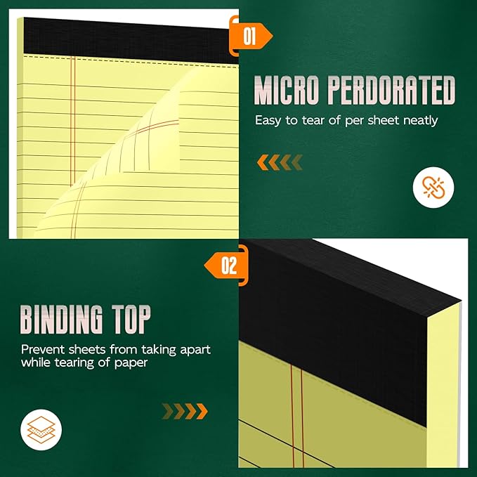 Roneky Yellow Legal Pads 8.5 x 14 Note Pads, 6 Pack 8.5 x 14 Notepads, Wide Ruled Lined Paper, Micro Perforated Writing Paper, 30 Sheets Per Notepad for Work/School/Office