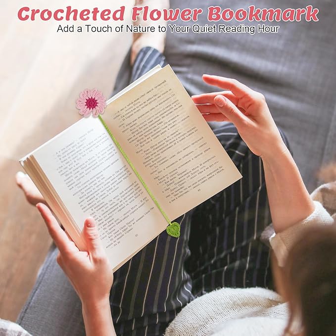 Crochet Bookmarks for Women & Book Lovers, Cute Flower Page Markers for Teachers Students, Handmade Reading Gifts for Valentine's Day, Easter, Teachers' Day, Graduation, Mother's Day, Birthdays (8)