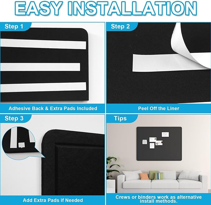 Large Felt Bulletin Board for Wall, 24"x18" Frameless Picture Board, Soft Felt Cork Board for Office, Home Planning & Office Wall Decor, Easy Install Pin Board