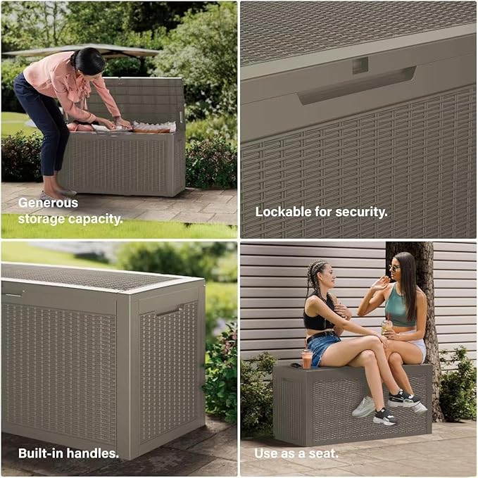 Yardgrace Heavy-Duty 150 Gallon Waterproof Deck Storage Boxes for Outdoor - Patio Deck Box & Pool Storage Organizer, Lockable Resin Chest for Cushions & Tools, UV-Resistant, Slate Grey