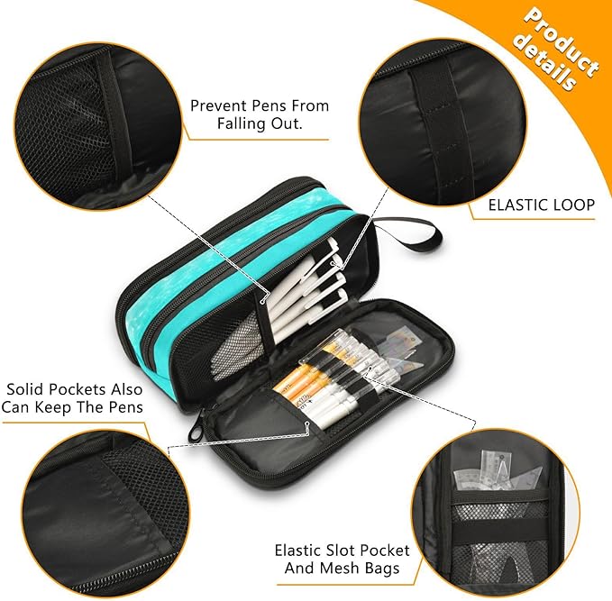 BOENLE Sea Turtle Teal Pencil Case Box Boys Girls Large Pencil Pouch with Zipper Compartments Big Capacity Stationery Pen Bag Organizer for Kids Teens Adults School Office