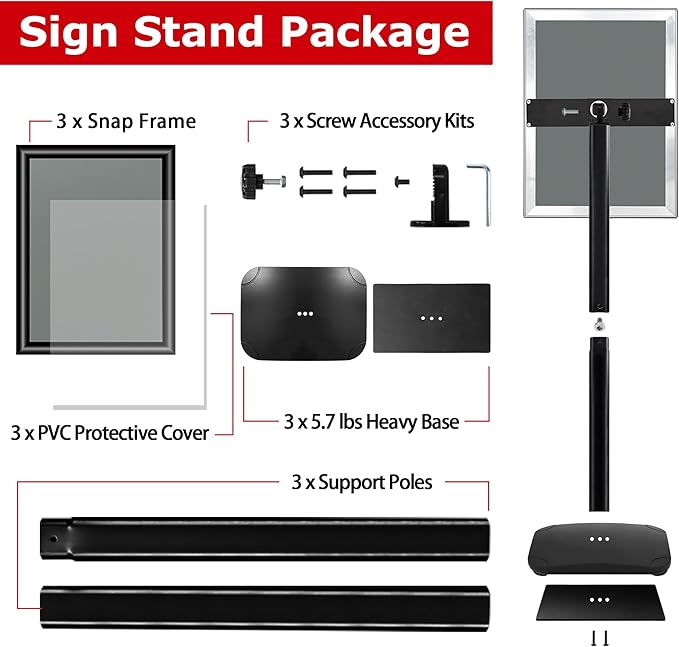 VAIIGO Heavy Duty Sign Holder Stand 11x17 Inch - Pedestal Floor Standing Sign Holder with Weighted Base - Vertical & Horizontal Poster/Menu Stand for Indoor/Outdoor Business Store Advertising, Black