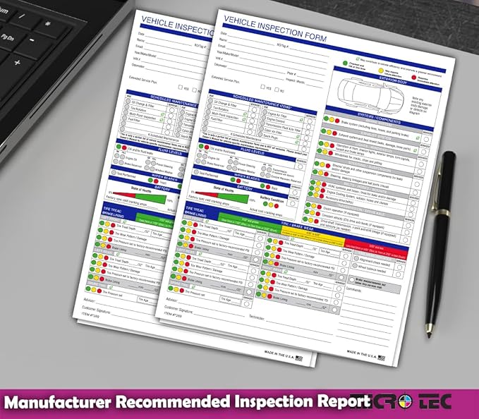 Multi-Point Inspection Form for Vehicles – 2-Part Carbonless Vehicle Checklist Pad – 8.5" x 11" Inspection Report – Edge-Glued, Manufacturer Recommended – White - Pack of 1000