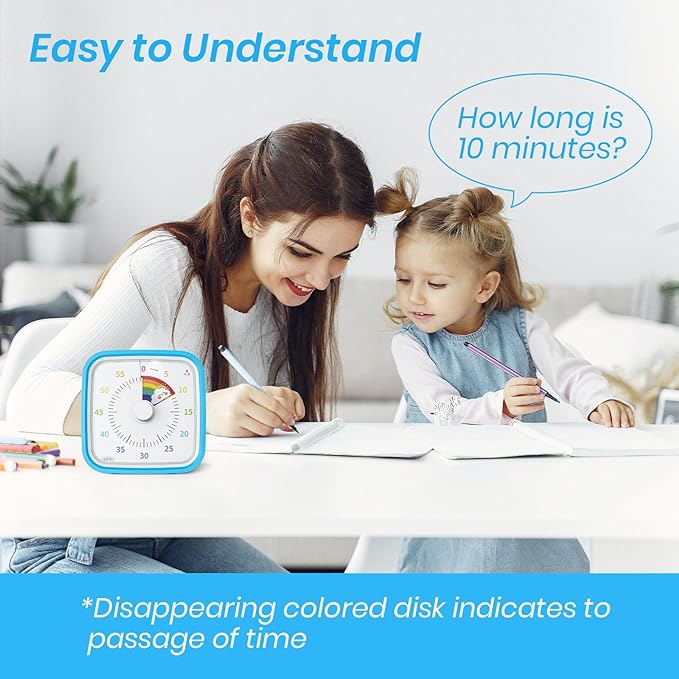 Yunbaoit Visual Timer with Protective Case, Rainbow Disk 60 Minute Countdown Timer for Kids and Adults, Silent Time Management Tool(Blue Rainbow)
