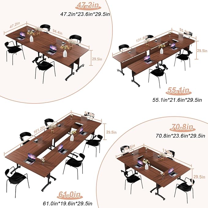 Conference Table Flip Top Mobile Conference Room Tables,Folding Conference Table with Wheels,Large Meeting Training Seminar Table Saving Space for Office Classroom(2D,47.2'')