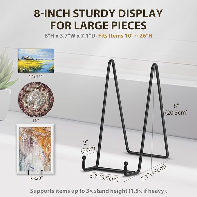 LIONWEI LIONWELI Plate Display Stand Easel Holders - 8" Tabletop Metal Stands for Decorative Plates, Picture Frames and Cookbooks - Black, 2-Pack